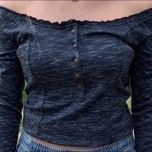 FREE PEOPLE Henley buttons long sleeve dark blue Small NWT